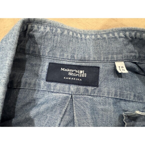 Kamakura Makers Men 38 S Blue Button Down Oxford Chambray Shirt Japan Denim Ivy - Picture 4 of 9